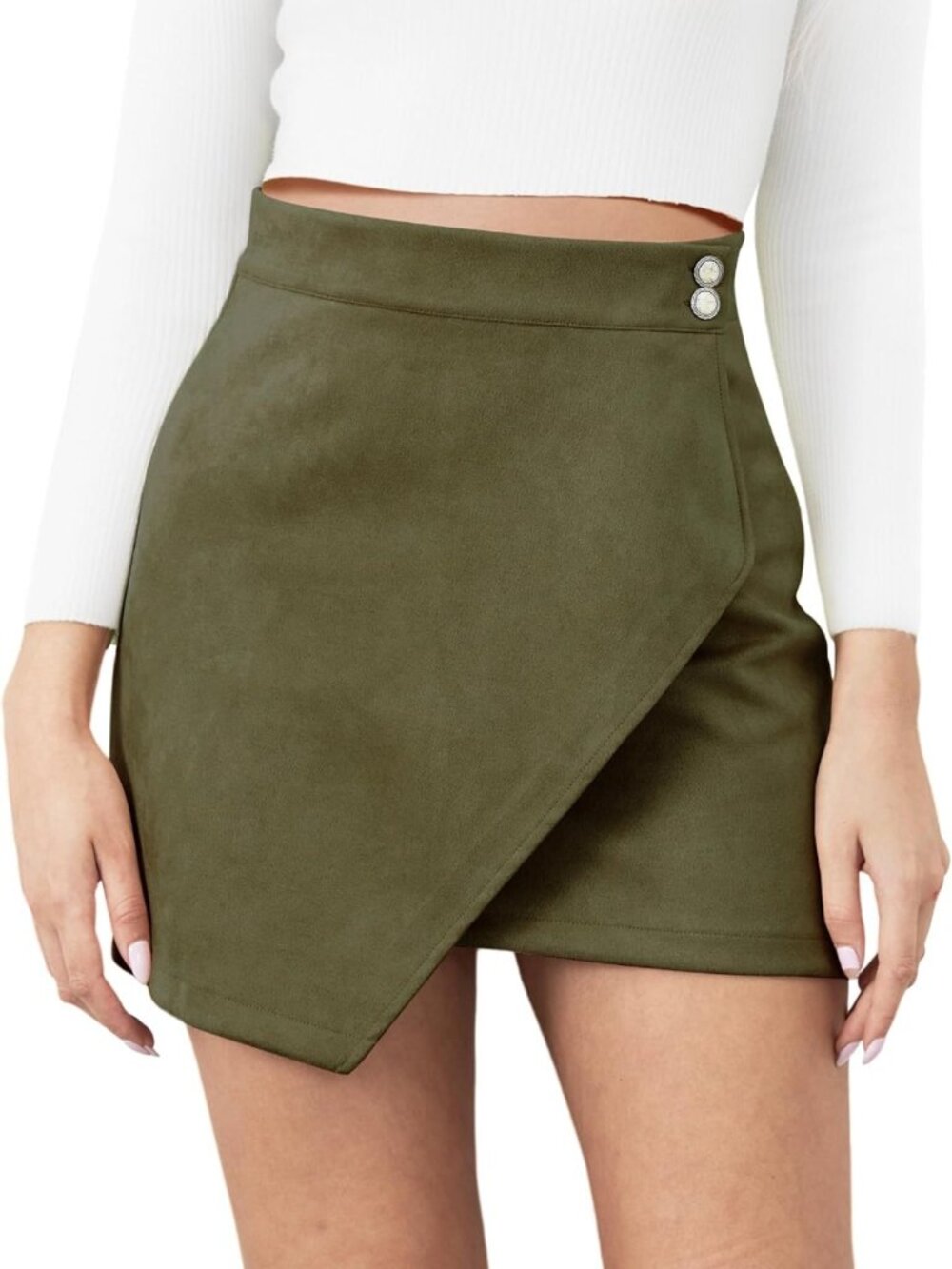 High Waist Bodycon Mini Skirt for Women - Silky Smooth Stretchy Suede Wrap Skirt